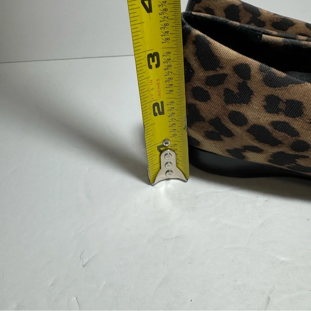 Vionic Shoes Powell Leopard Animal Print Demi Wedge Square Slip On Tan Size 7.5